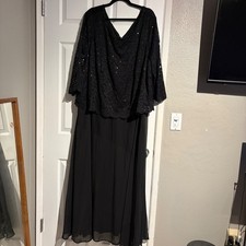 Roamans Womens 34W Black Lace Sequin Formal Maxi Gown V-Neck Evening Dress picture