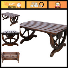 Rustic Wooden Outdoor Bench with Wagon Wheel Legs - 2-Person Patio Garden Furnit picture