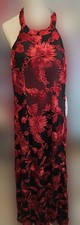 Black Red 3D Floral Ribbon Halter Formal Prom Gown Size 4 NWT picture