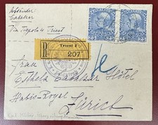 Austria, Scott #23 Pair on 1915 Registered Cover from Trieste to Zurich picture