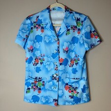 VTG 1970s Floral Button Up Shirt 70s Flower Power House Shirt Top Handmade ? M/L picture