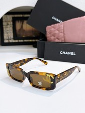 CHANEL 71473 Tortoise Rectangle Sunglasses Brown Lenses Unisex 54-18-145 picture