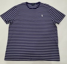 Polo Ralph Lauren Custom Slim Fit Blue/White Striped Logo Crew T-Shirt Mens XL picture