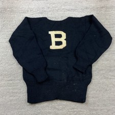 Vintage RecKnit Bowdoin College Wool Sweater Medium Black USA Intarsia 40s 50s picture