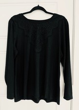 Chico's Size 3 Touch of Cool Black Lace Yoke Detail Long Sleeves Top NWT picture