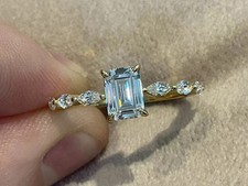 2.17 Ct Emerald Cut Natural Aquamarine & Diamond Wedding Ring 14K Yellow Gold picture