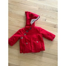 Hanna Andersson Red Corduroy Hooded Jacket Asymmetrical Button 3-6 Months picture