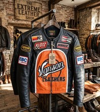 Vanson Leather Racing Jacket Black & Orange Motorcycle Biker Style  picture