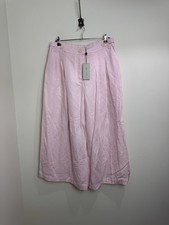 Mint Velvet Linen Crop Trousers Size Large R Light Pink Wide Leg RRP £110 picture
