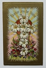 Easter Joy Be Thine White Lilies Gold Border Embossed Easter Postcard F9 picture