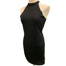 Large NSR Napean Sea Rd New Black Halter Neckline Sheath Dress Stretch picture