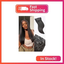 LUVME Seamless Yaki Straight 100% Real Human Hair Clip In Hair Extensions picture