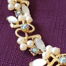VINTAGE SIGNED FLORENZA GOLD TONE CHOKER NECKLACE HOOK  MISSING 2 STONES  picture