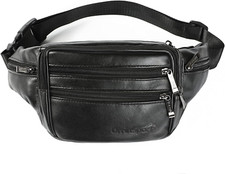 Riñonera de cuero negro para hombre y mujer, moderna picture