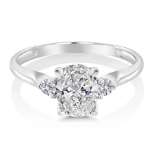 1.63 Ct Three Stone Oval Cut Moissanite Engagement Ring 14k White Gold Plated picture