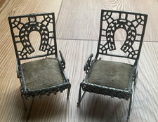 Antique Victorian Adrian Cooke Fairy Dollhouse Miniature Soft Metal Chairs picture