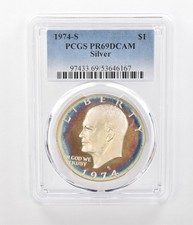 1974-S Eisenhower $1 Silver PR69 DCAM PCGS Beautiful Tone *1161 picture