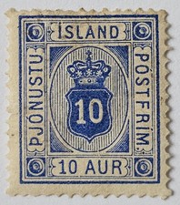 ICELAND 1876 10aur RARE in Ultramarine Shade VFMM. SIGNED. €400. Perf 14x13.5 picture