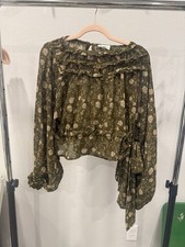 &merci Olive Floral Ruffle Long-Sleeve Blouse with Adjustable Tie Waist Small picture