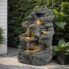 Fountain - 5-Tier Tall Slim Concrete Column with LED Lights, Outdoor Modern picture