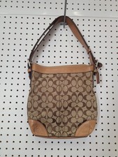Coach Signature Brown & Tan Shoulder Bag With Adjustable Strap And Leather Trim picture