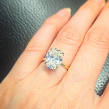 14k Yellow Gold Oval Lab-Created Diamond Ring IGI 4.00ct F VS1 Prong 5.25 picture