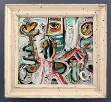 Mid Century Modern Style Abstract Surrealism Painting Vintage Frame By Ehle picture