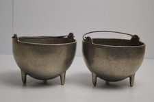 2 Vintage Carson Pewter Metal Cauldrons Kitchen Silver Kettle 3 Legged 5.25