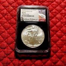 2011 W BURNISHED SILVER EAGLE NGC MS70 ANNA CABRAL SIGNED FLAG LABEL  Free S&H picture