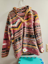 Simply Southern Aztec Fleece Pullover Sweatshirt Mock Neck, Pockets, Pink, S picture