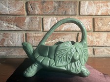 Vintage McCoy Pottery Green Ceramic Turtle Watering Can or Handled Planter picture