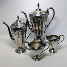 Wilcox Antique Silver Plate 1923 Art Deco Paisley Coffee 4-Pc Set picture