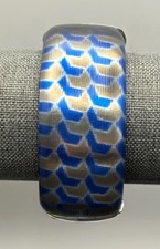 Alexis Bittar Signed Blue Silver Tone Chevron Lucite Cuff Bracelet Handcarved picture