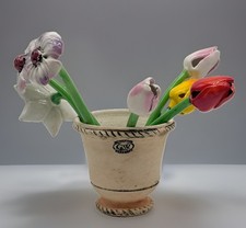 7 Vintage Ceramic Wild Flowers With Ceramic Stems Bouquet Tulip Daffodil, no pot picture