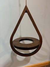 Vtg Wooden MCM Hanging Teardrop Plant Holder Stand Boho Planter Handcrafted picture