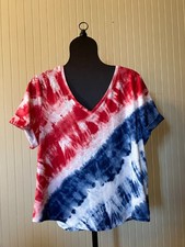 NWT~Chico's ZENERGY~RED/WHITE/BLUE Hippie ~Tie Dye~Resort Wear ~Knit Top~SZ~3=XL picture