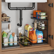 Under Sink Organizer and Storage for Bathroom and Kitchen - 2 Pack 3 Tier under picture
