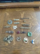 Antique Lot Of 17  Pins Deco Victorian Edwardian Enamel Flowers Czech Glass  picture