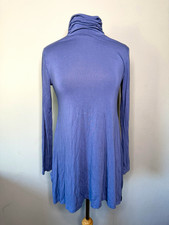 Soft Surroundings Blue Solid Ruched Knit Stretch Turtleneck Tunic Long Sleeve L picture