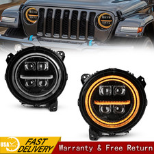 Pair White/Amber Animated DRL LED Headlights For 2018-2026 Jeep Wrangler JL/JLU picture