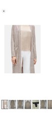 Eileen Fisher cardigan open women’s Large Linen shimmer Long Line sweater beige picture