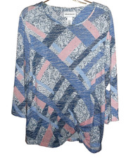 NWOT 💛💚ALFRED DUNNER🧡💙 3/4 Sleeve Embellished Twisted Hem Top Stretch L picture