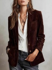 Women's Burgundy Faux Suede Blazer Long Sleeve Button Front Slim Fit picture