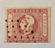 Argentina (Liberty Head) Scott #12 GJ #21 ($150) - 1p rose - Used- VF - 1862 picture