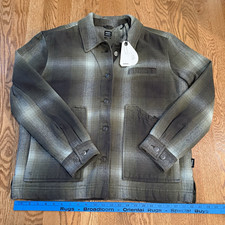 prAna Bridges Flannel Jacket Womens Large L Cargo Green Plaid Quilted NWT picture