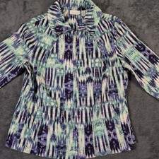 Weekends By Chicos Women Lightweight Jacket 2 Zip Multicolor Brush Stroke Print picture
