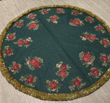 FABULOUS Vintage Felt Christmas Tablecloth Applique Gold Tinsel Trim OOAK picture