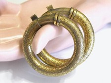 RARE VINTAGE MOD TRIFARI 1960 -1970's SPRING TENSION CLIP TEXTURED HOOP EARRINGS picture