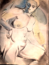 Sitting Female Figure–Bertram Hartman–Drawing and Wash–20th Century NYC Artist picture