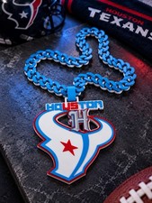 Houston Texans Inspired Oversized Hype Chain – Cuban Link Style LIGHT BLUE picture